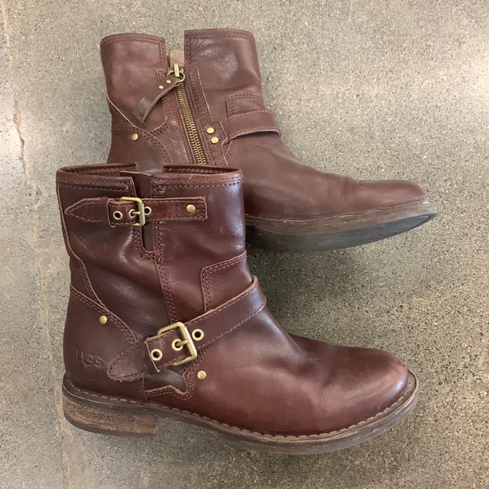 UGG Brown Fabrizia Leather Moto boots